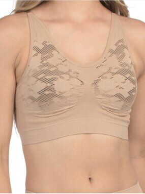 NWT Rhonda Shear Bra in Beige/Nude (Black Interior) Wireless Padded Size S